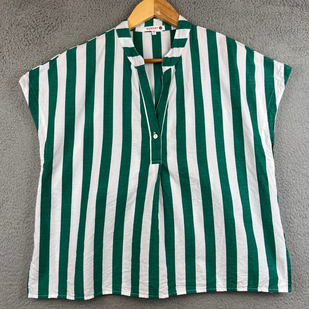Sundry Green and White Vertical Stripe Tunic Top